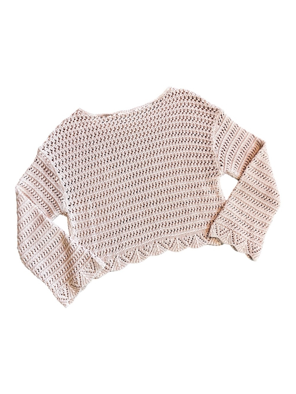 American Eagle Blush Pink Long sleeve Crochet Open-Weave Top Size M - Picture 4 of 6